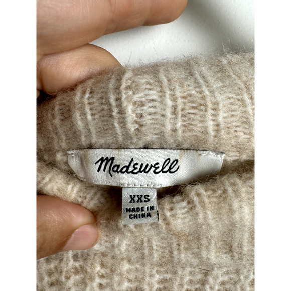 Madewell Women's Beige Wool Blend Chunky Fuzzy Knit Pullover Preppy Cozy Sweater - Picture 2 of 6